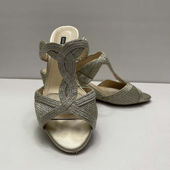 Alex Marie Shoes - Alex Marie Martine Gold Shimmer Braided Wedges Heels Party Sandals Womens 8.5
